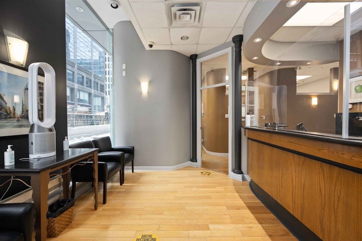 Reception desk at the Adelaide Dental dental clinic in Toronto's Financial District Reception desk at the Adelaide Dental dental clinic in Toronto's Financial District